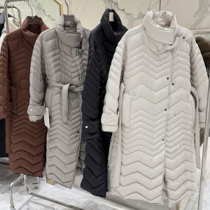 grid quilted long puffer coat