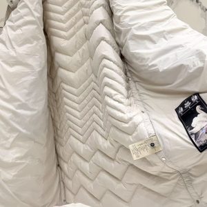 grid quilted long puffer coat